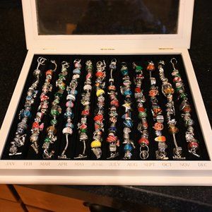 Full set of monthly silver charm bracelets